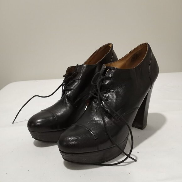 NINE WEST BLACK LEATHER PLATFORM ANKLE BOOTIES WOMEN SIZE 10 - Picture 1 of 7